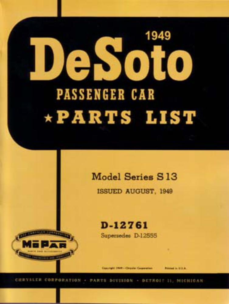 1949 Desoto S13 Series Part Numbers Book List Catalog Interchange Drawings
