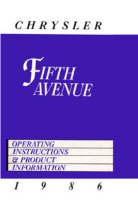 1986 Chrysler Fifth Avenue Owner's Manual