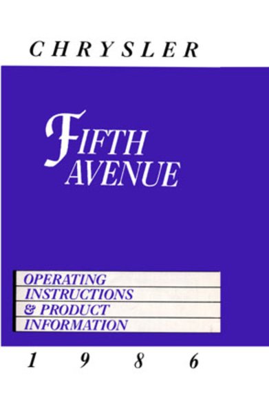1986 Chrysler Fifth Avenue Owner's Manual