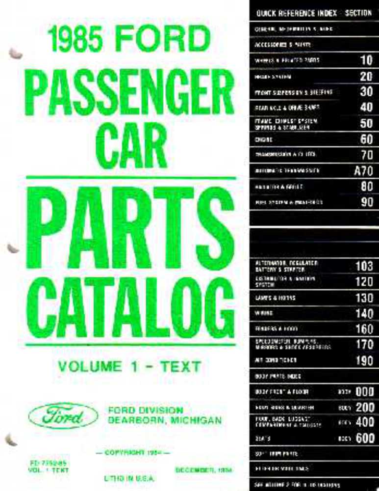 1985 Ford Parts Numbers Book List Catalog Guide Interchange