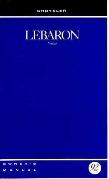 1992 Chrysler Lebaron Owner's Manual