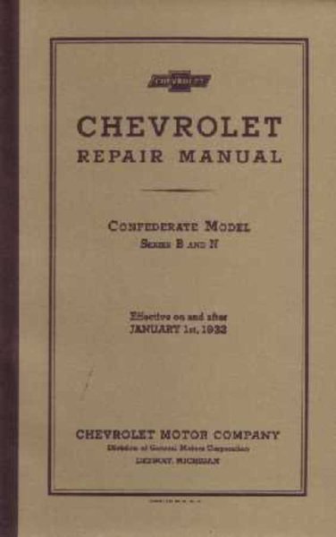 1932 Chevrolet Confederate, Confederate BB Factory Shop Service Manual