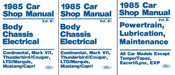 1985 Ford LTD, Mustang, Thunderbird, Continental, Mark VII, Capri, Cougar