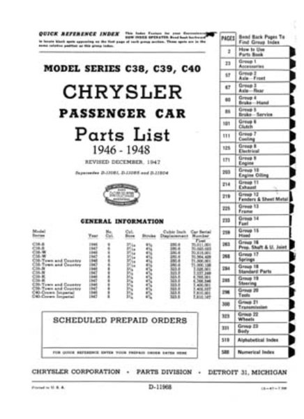 1946–1948 Chrysler All Models Parts Book