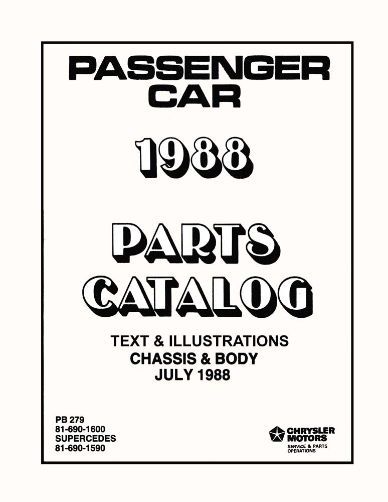 1988 Mopar Chrysler Dodge Plymouth Parts Numbers Book Guide Catalog Interchange