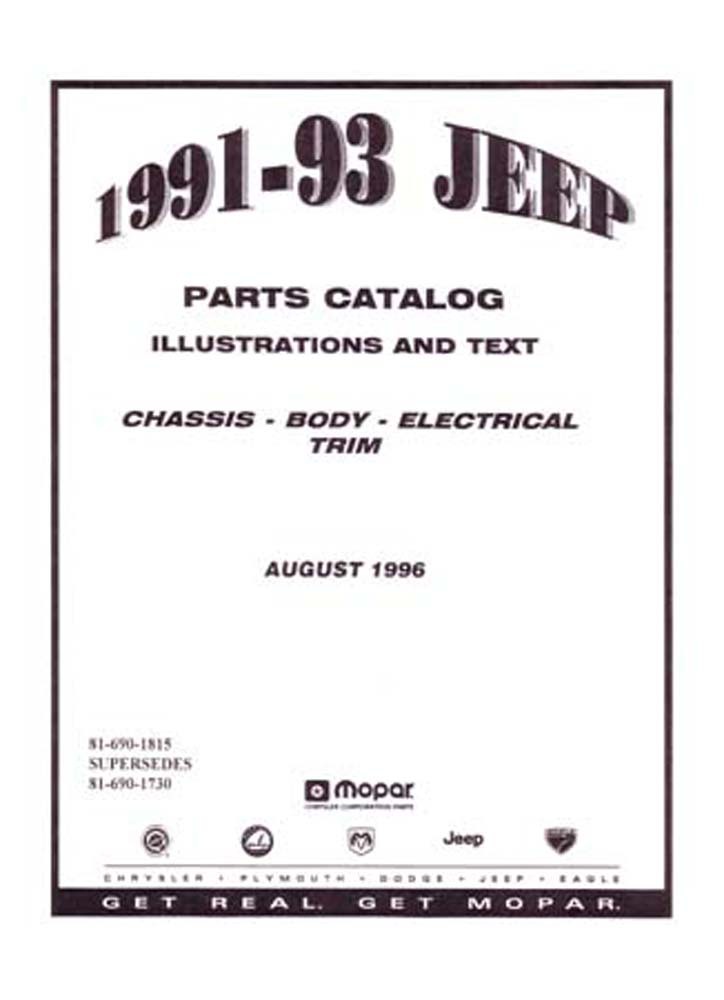 1991 1992 1993 Jeep Parts Numbers List Guide Interchange Drawings Factory