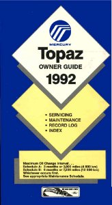 1992 Mercury Topaz Owner's Manual