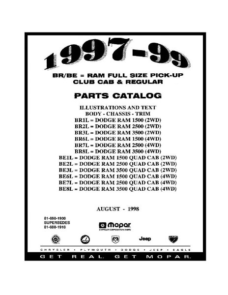 1997–1999 Dodge Truck DW 150-350 Parts Book
