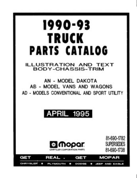1990–1993 Dodge Truck DW 150-350, DAKOTA, RAMCHARGER, VAN Parts Book
