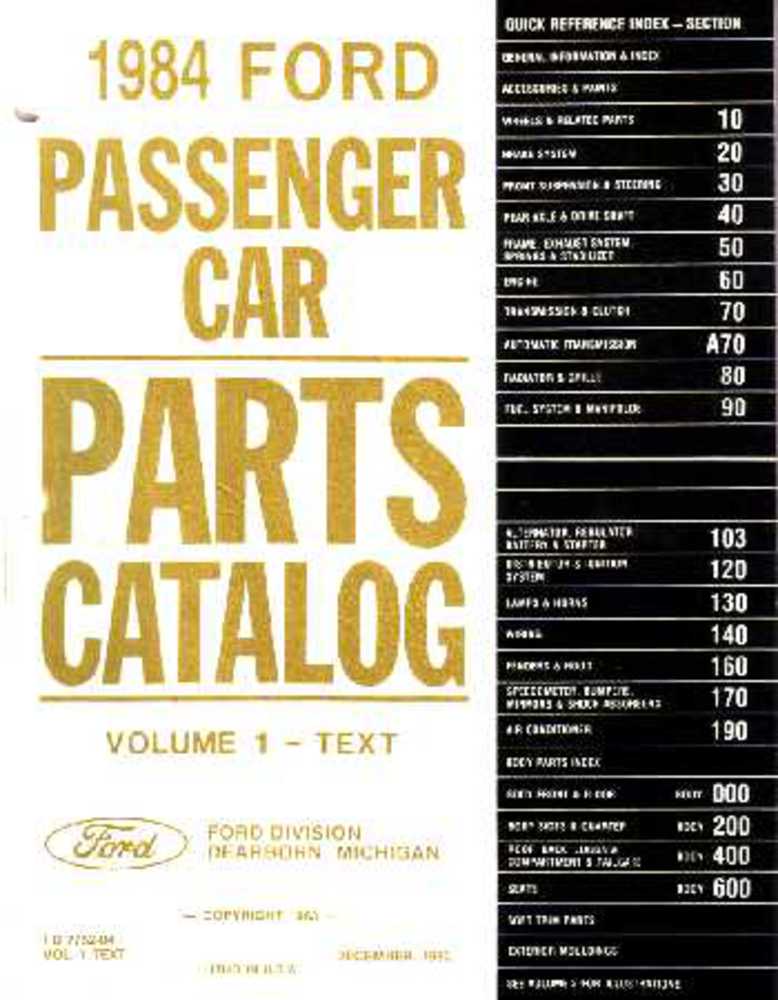 1984 Ford Part Numbers Book List Guide Manual Interchange Illustrations