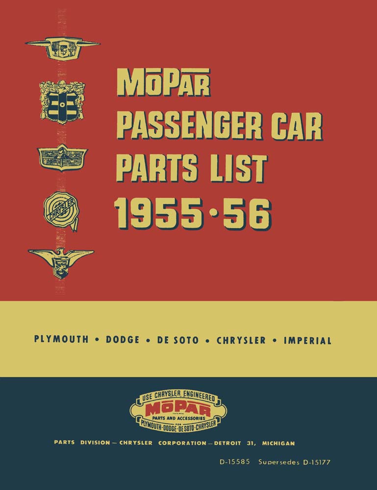 1955 1956 Mopar Chrysler Dodge Plymouth Parts Numbers List Guide Interchange