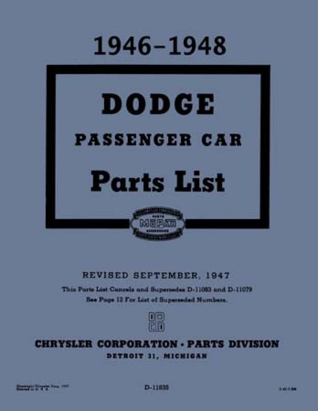 1946–1948 Dodge All Models Parts Book
