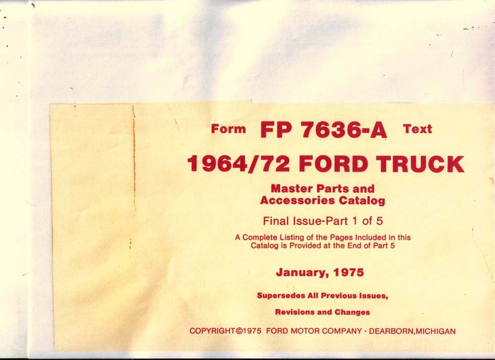 1964 1970 1971 1972 Ford Truck Parts Numbers Book List Interchange Illustrations