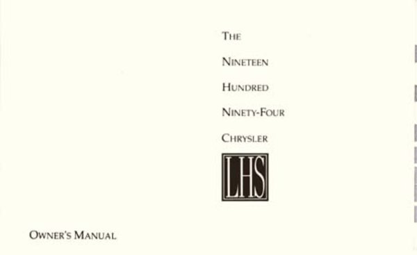 1994 Chrysler LHS Owner's Manual